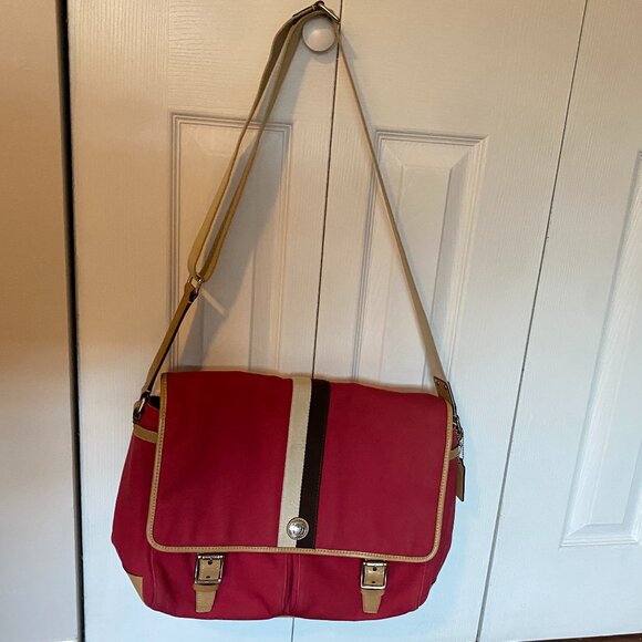 Coach Signature Canvas Leather Trim Voyager Messenger Crossbody Bag VTG - Picture 1 of 13